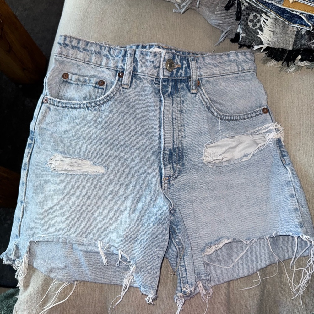 Distressed Light Blue Denim Shorts